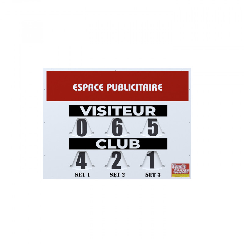 Scoreboard showing three sets with numbers and the words Visiteur and Club on a light background.